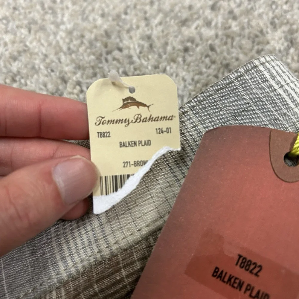 Tommy Bahama Balken Plaid Linen Silk Shorts‎ Mens 38 Brown Green 11